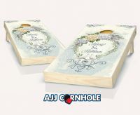 "Lilac Rosemary Wreath & Doves" Cornhole Set